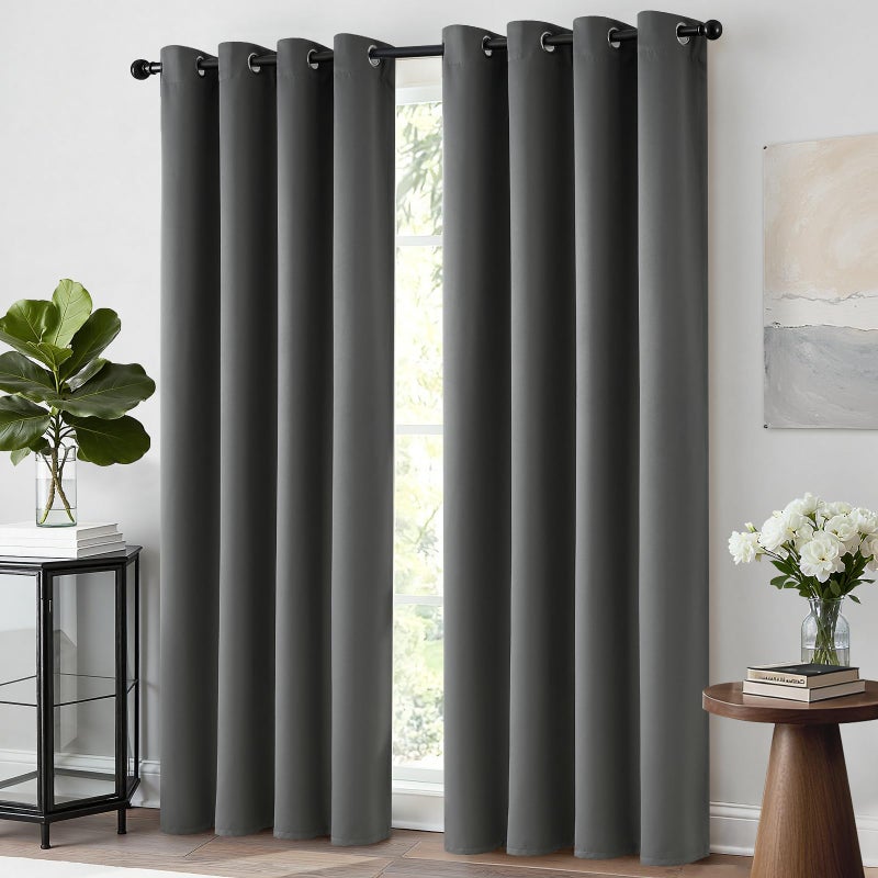 Yakamok Thermal Insulated Solid Grommet Light Blocking Blackout Curtains for Living Room, Room Darkening Blackout Drapes for Bedroom(Dark Grey, 52Wx96L, 2 Panels) - Image 2